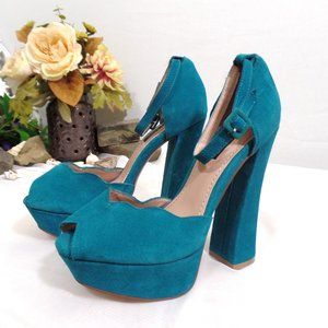 Chloe Turquoise Suede Platform Heels - Shoemint